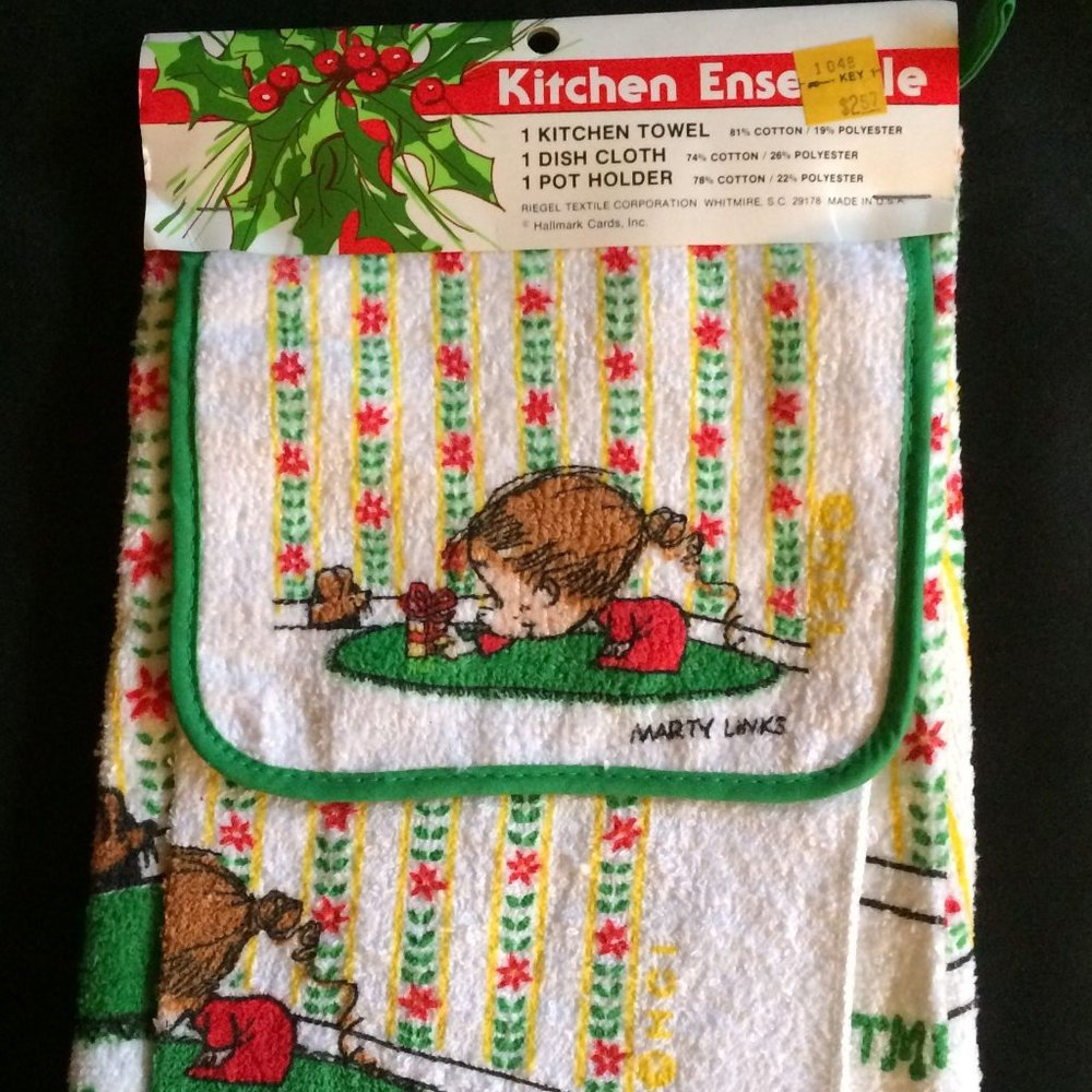 VTG Marty Links 3Pc Kitchen Christmas Towel Set - Hallmark NIP